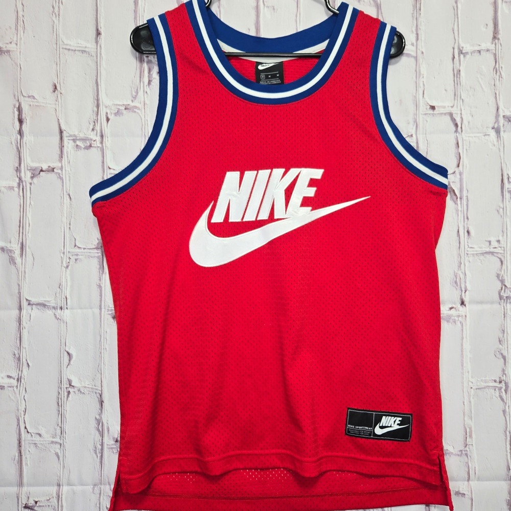 Y2K Nike Mesh Jersey Red Sportswear Swoosh Logo Stitched Athletic Tank Mens Me
